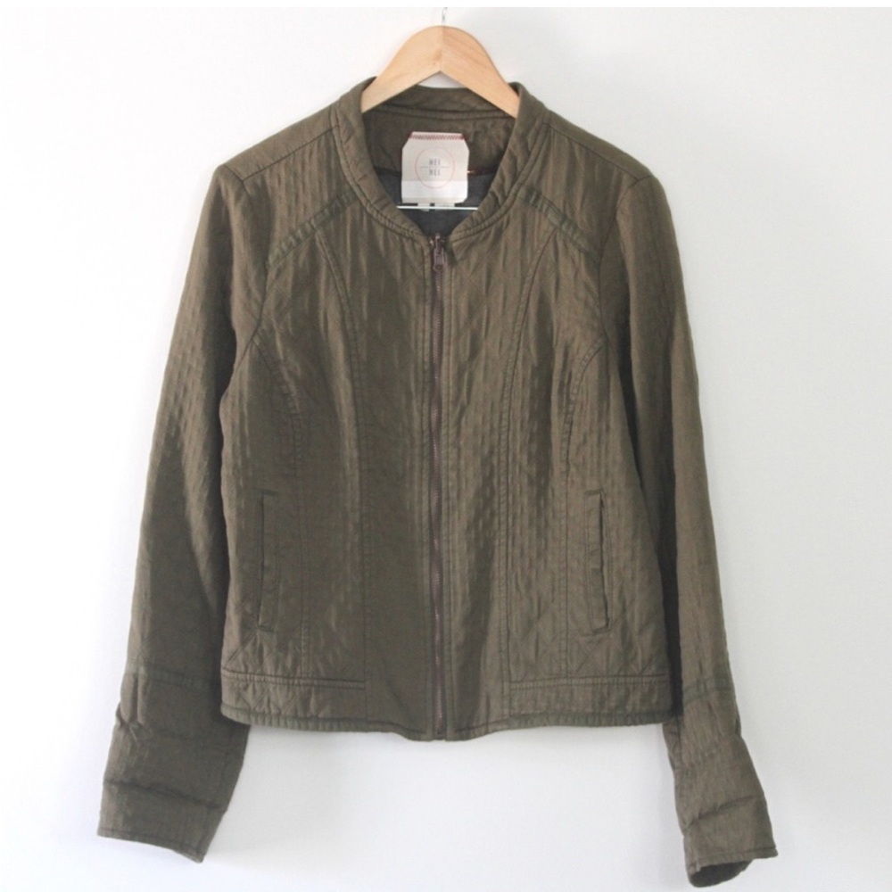 ANTHROPOLOGIE Hei Hei Quilted Cotton Utility Zip Up Jacket Olive Green L